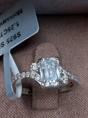 1.25 CT Emerald-Cut Moissanite Ring – Sterling Silver .925 – Size 6